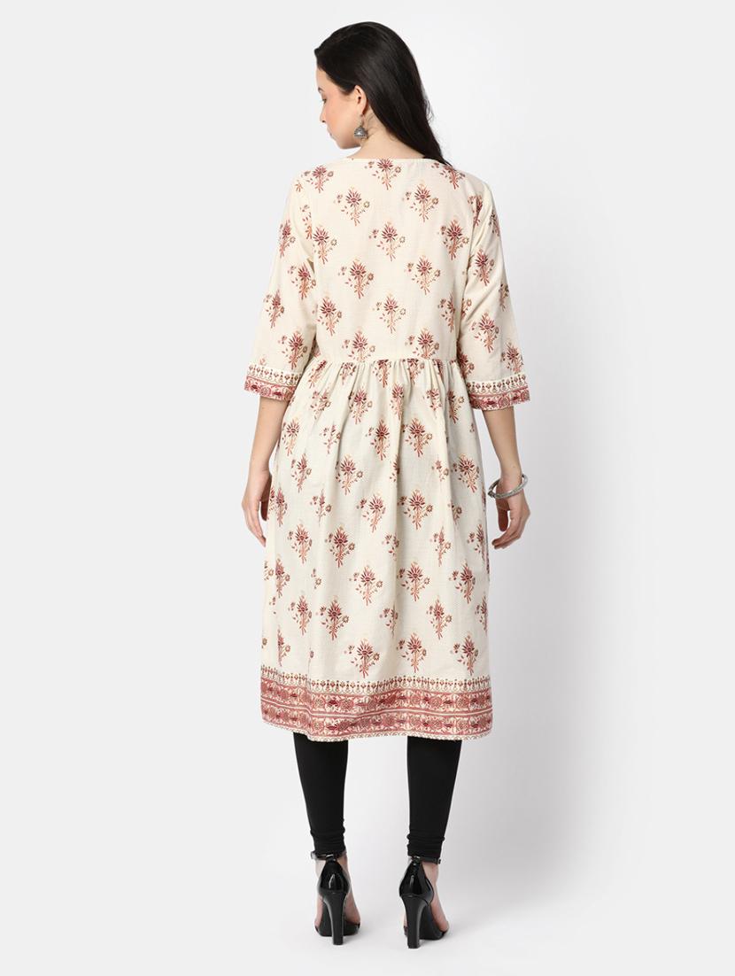 women white round neck a-line kurta - 20285826 - Standard Image - 2