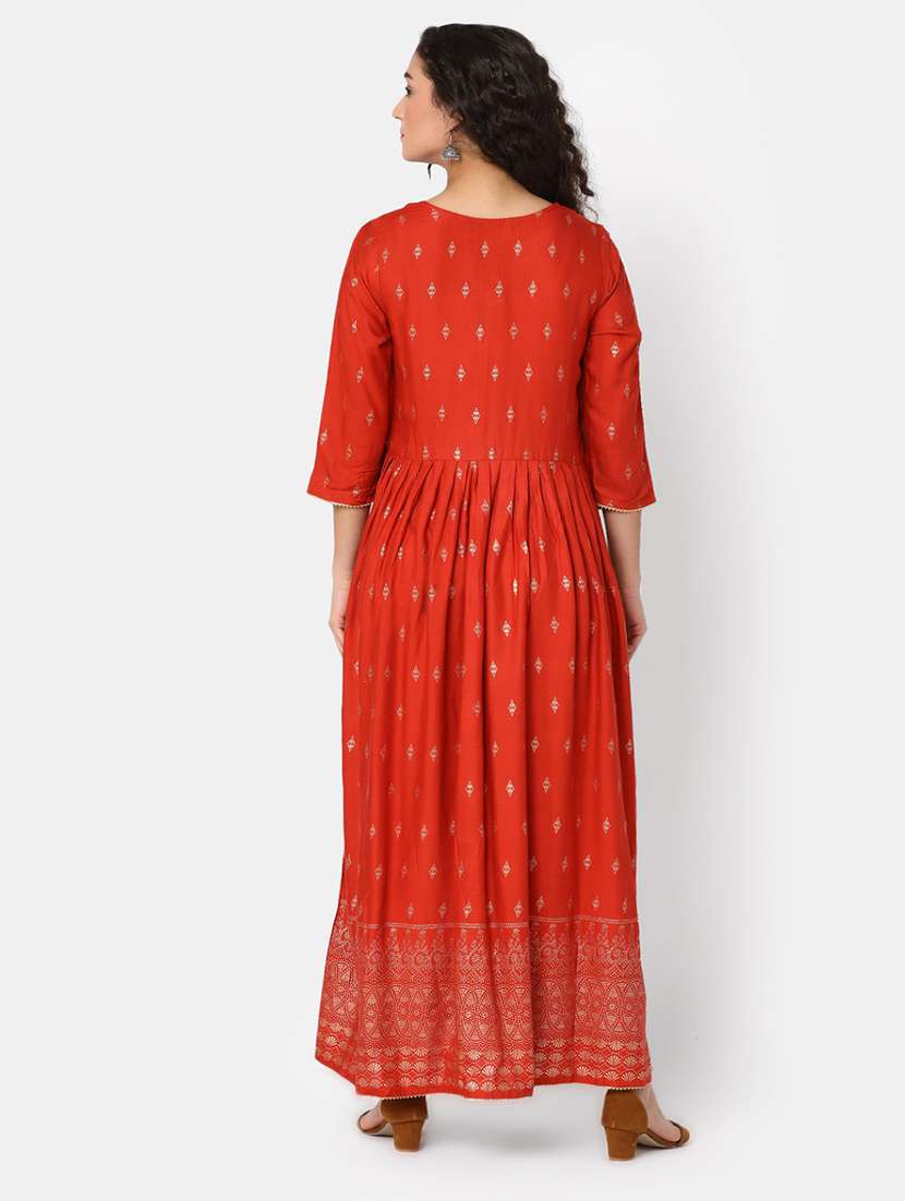 women red notch neck flared dress - 20285828 -  Standard Image - 2