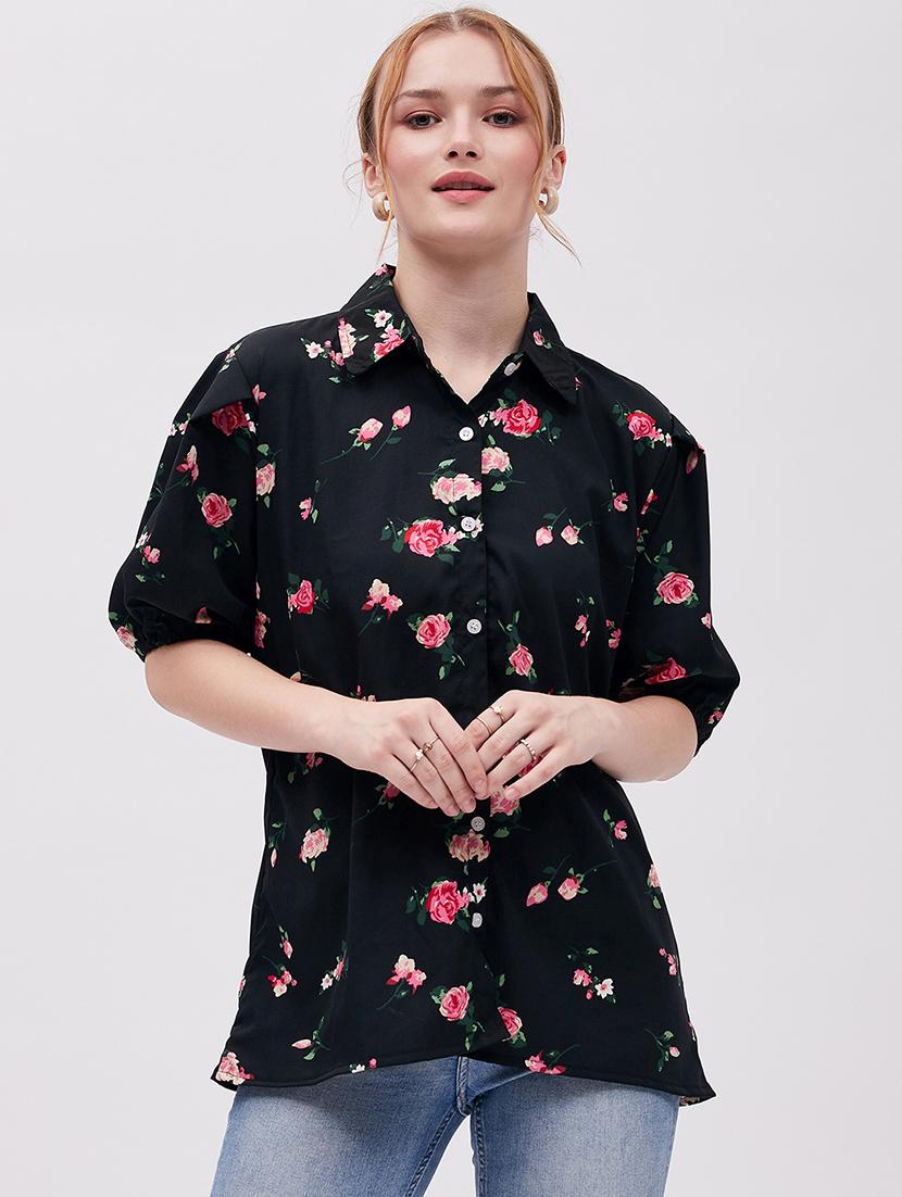 women floral print puff sleeves shirt - 20287694 - Zoom Image - 0