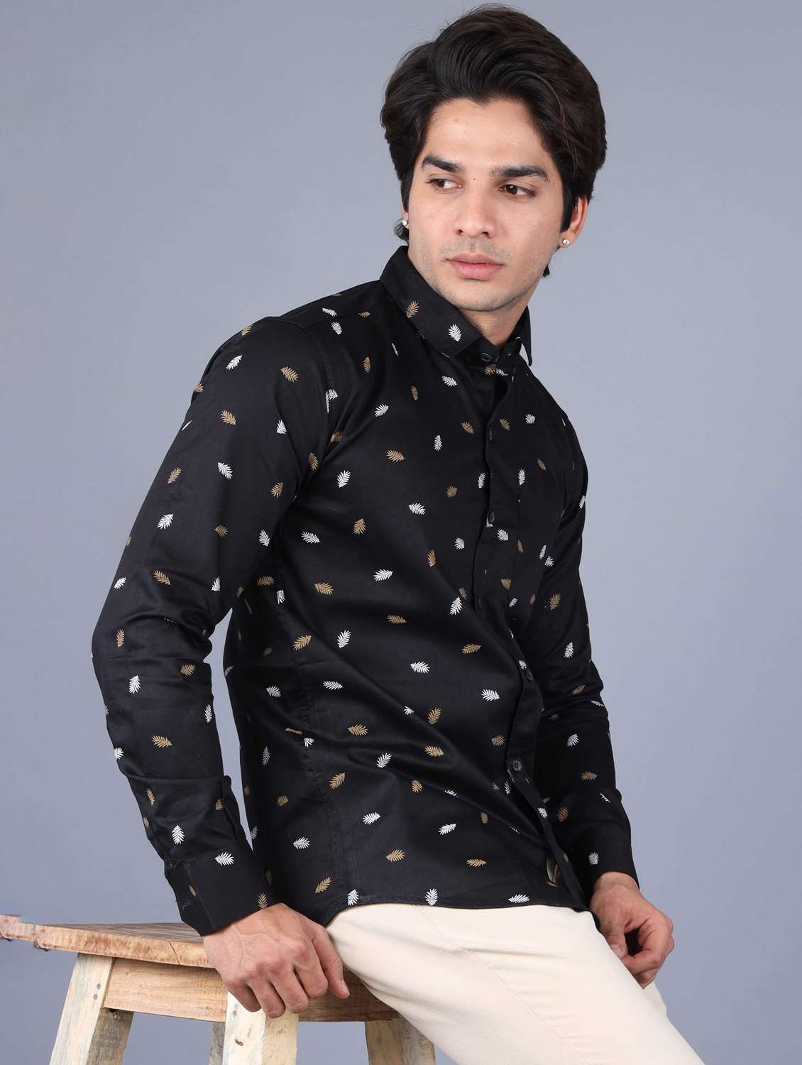 mens leaf print casual shirt - 20287777 -  Standard Image - 2