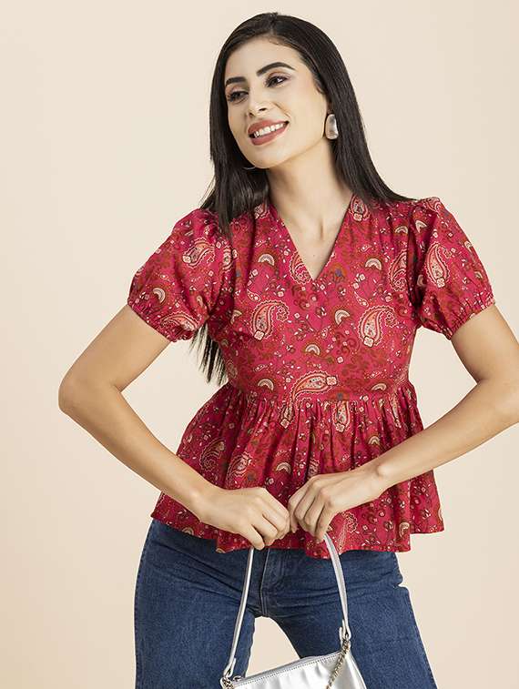 women's peplum v neck top - 20288095 - Standard Image - 2