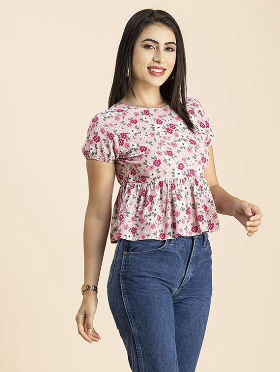 women's peplum round neck top - 20288098 -  Standard Image - 2