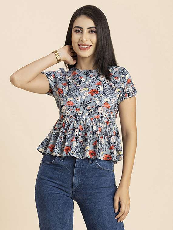 women's peplum crew neck top