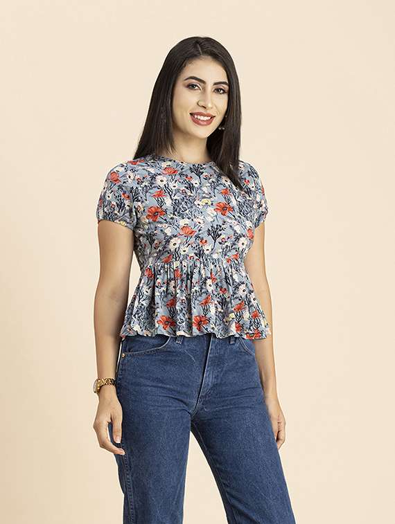 women's peplum crew neck top - 20288099 -  Standard Image - 2