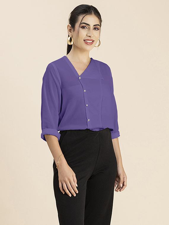 women's straight lapel neck top - 20288121 - Standard Image - 2