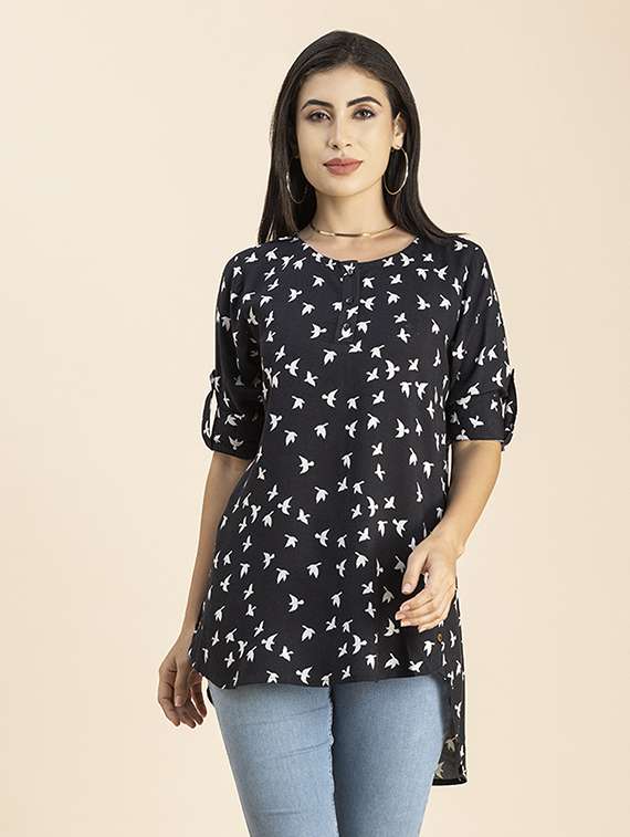 women's high-low round neck top