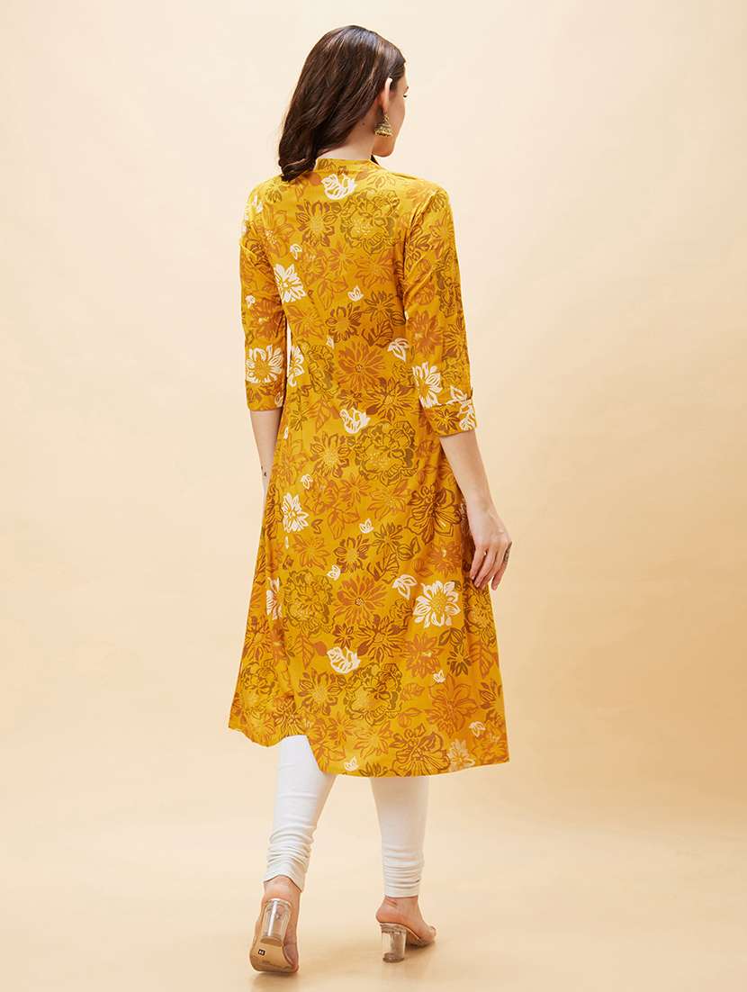 women mustard viscose asymmetric kurta - 20288171 -  Standard Image - 2