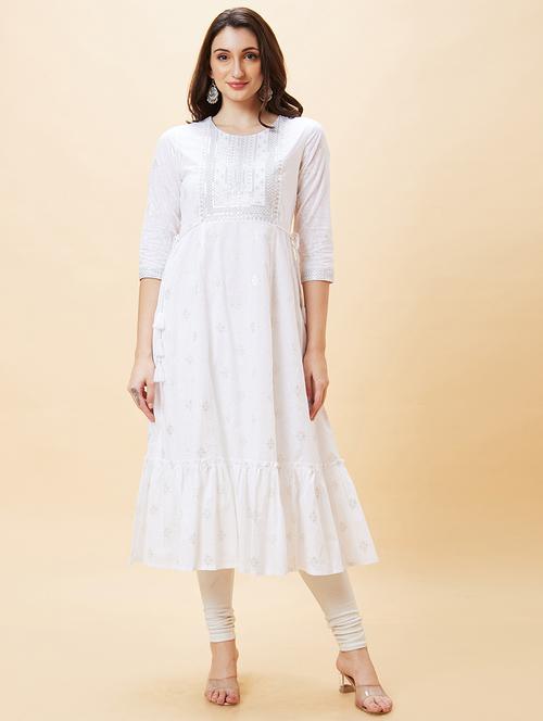 women white cotton flared kurta - 20288174 - Standard Image - 0