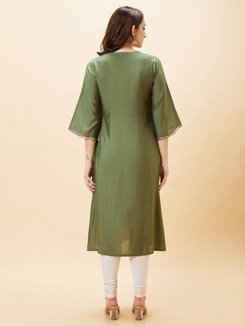 women green polyester a-line kurta - 20288175 - Standard Image - 2