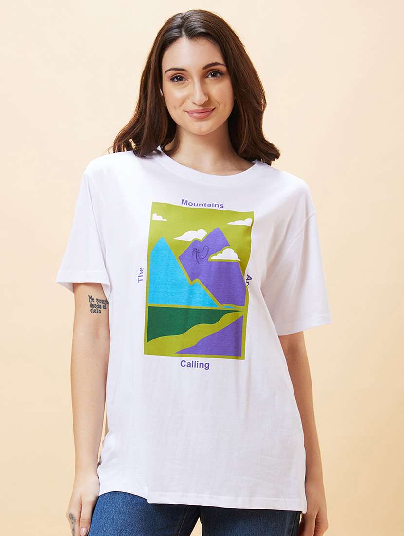 women white cotton front print t-shirt