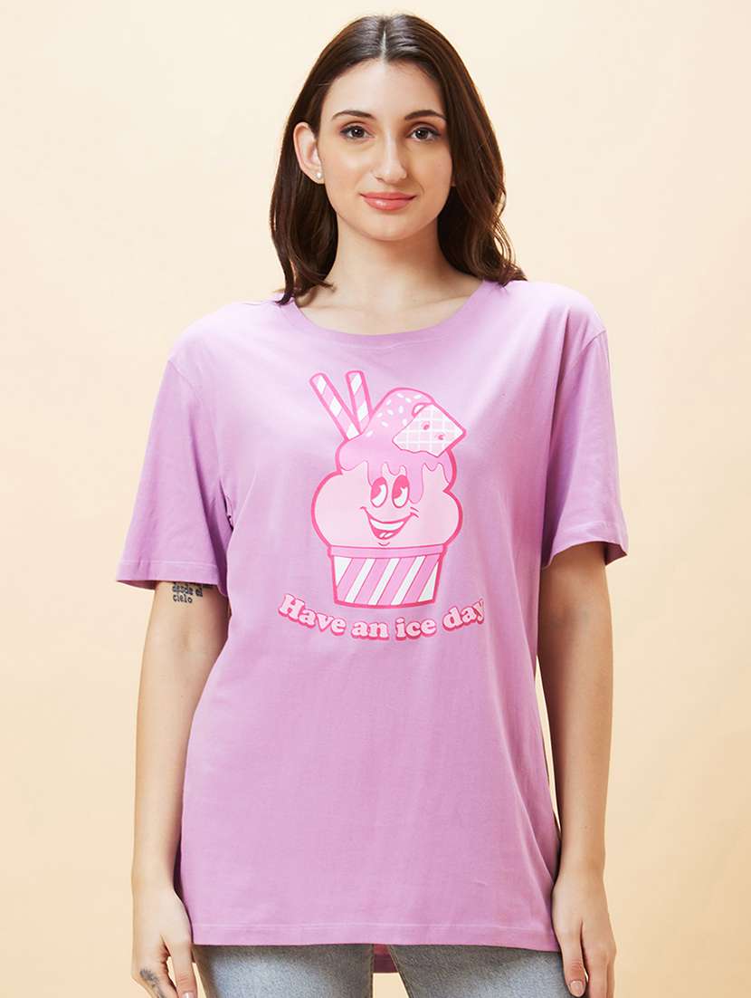 women lavender cotton regular t-shirt
