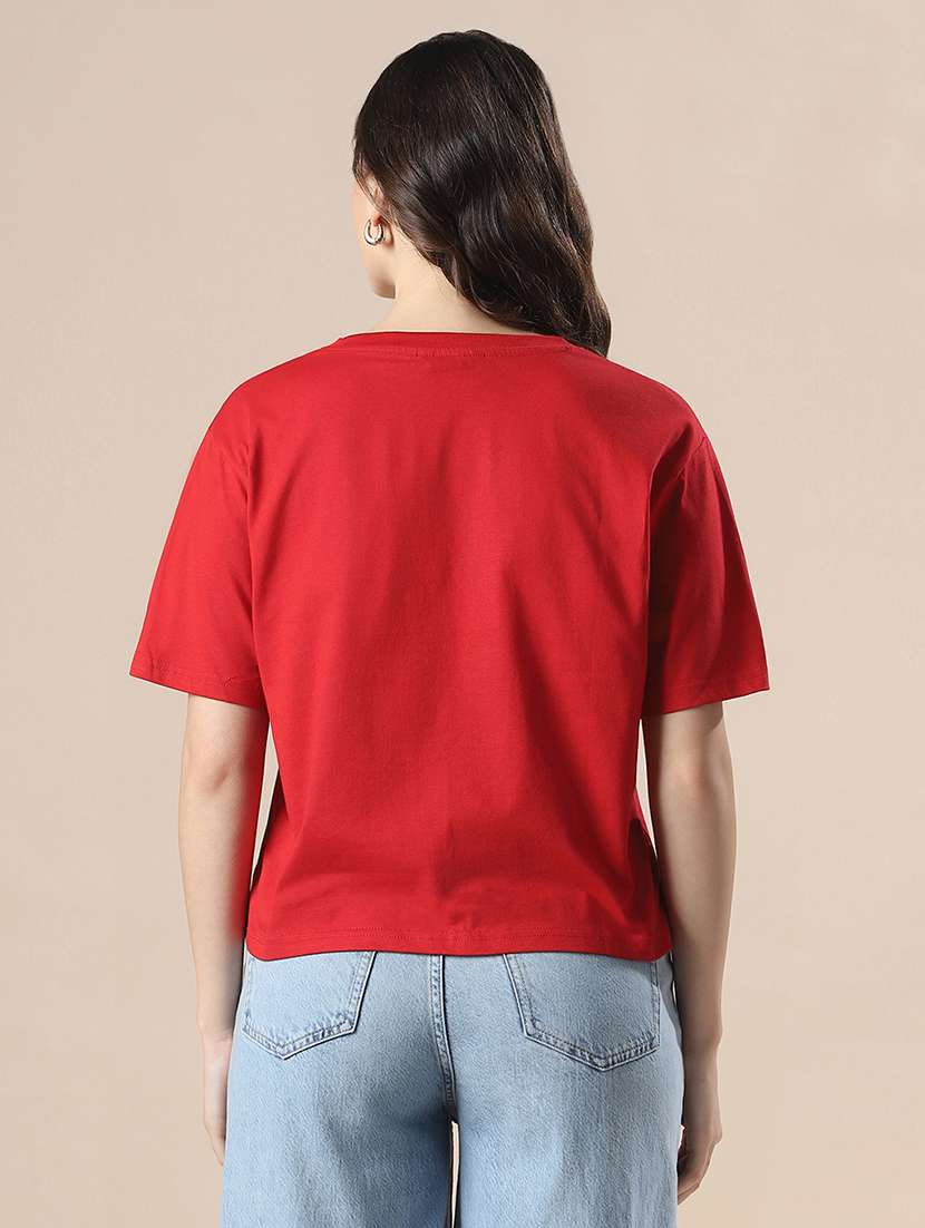 globus women red drop shoulder graphic printed oversized trendy crop t-shirt - 20288193 -  Standard Image - 2