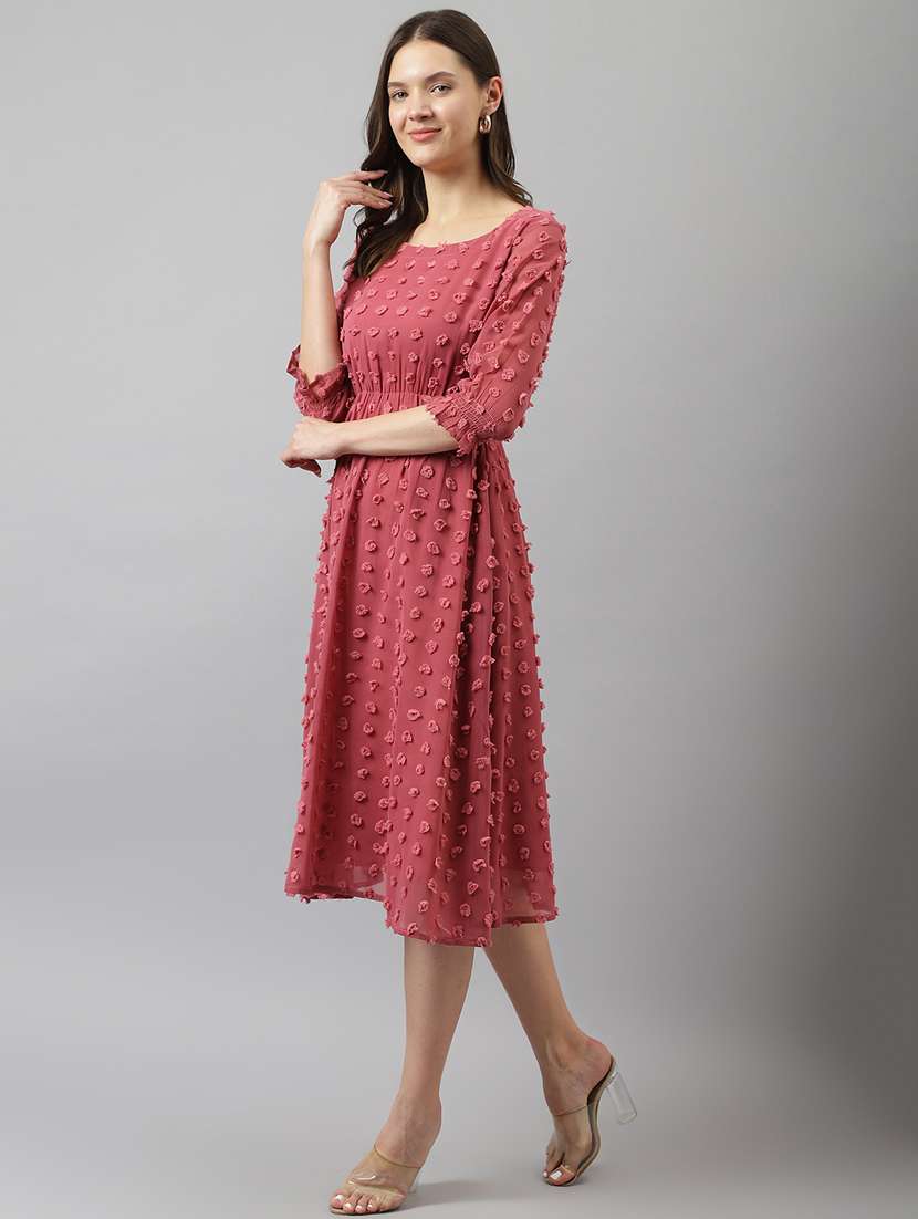pink self designed fit & flare dress - 20288228 - Standard Image - 2