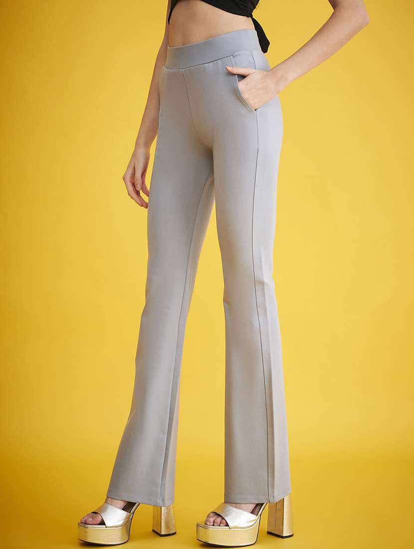 grey solid bootcut full length trouser - 20288402 -  Standard Image - 2