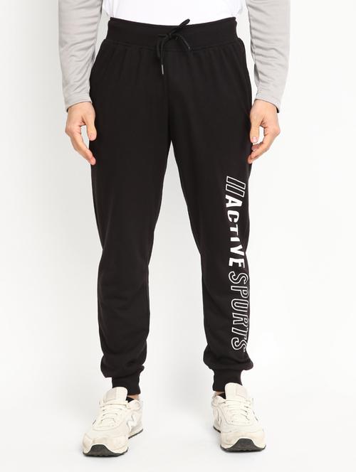 men placement print black cotton full length track pant - 20288920 -  Standard Image - 0