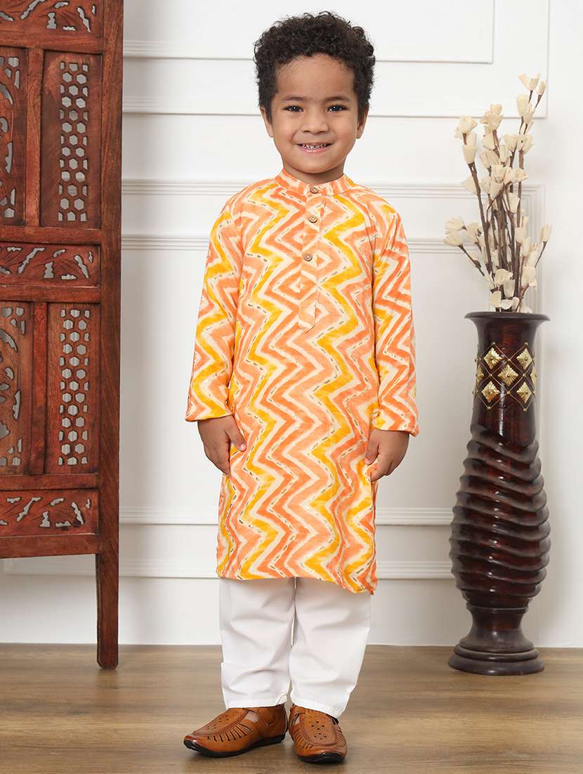 boy orange chevron print kurta set 