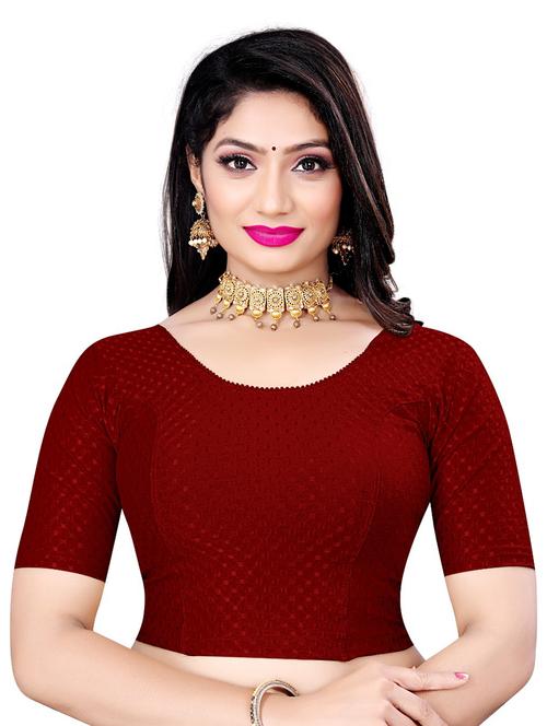 women maroon self design stitched blouse - 20289694 -  Standard Image - 0