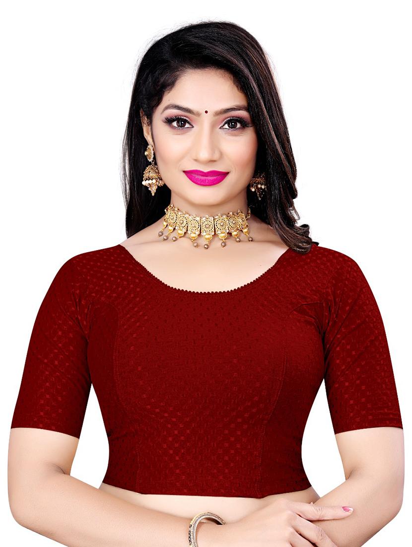 women maroon self design stitched blouse - 20289694 -  Zoom Image - 0