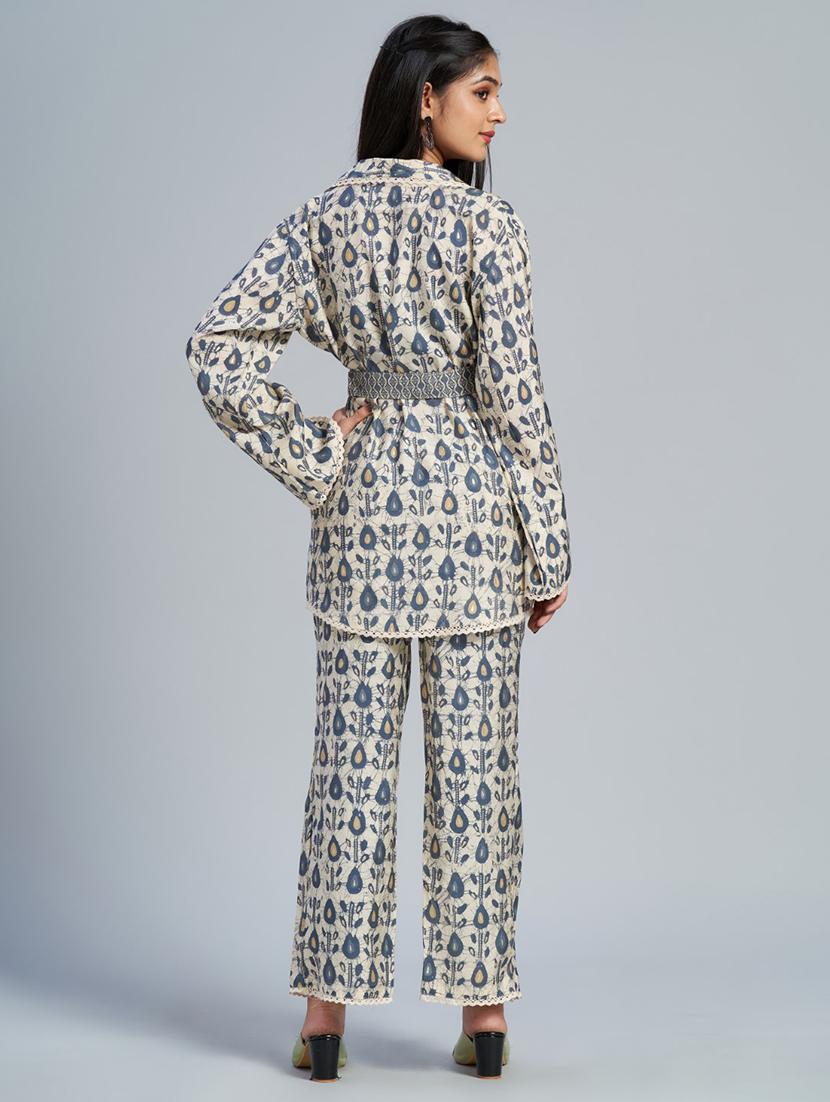 beige batik print top and trouser co-ord set - 20289765 - Standard Image - 2