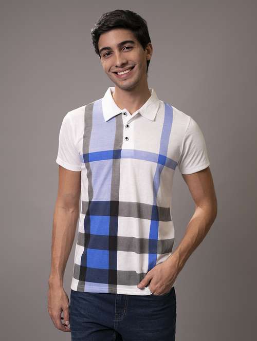 men white checkered polo t-shirt - 20289841 - Standard Image - 0