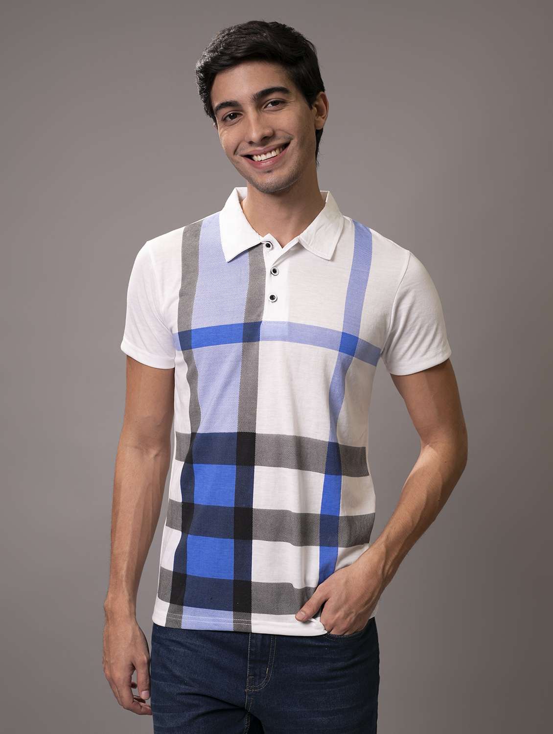 men white checkered polo t-shirt