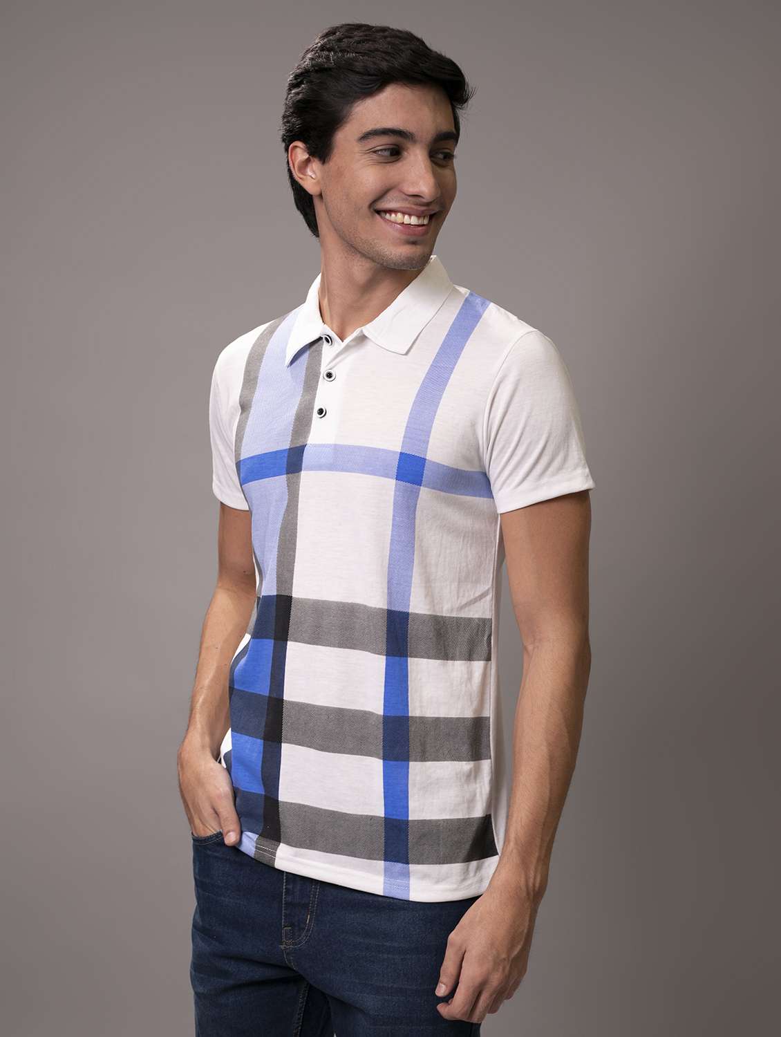men white checkered polo t-shirt - 20289841 - Standard Image - 2
