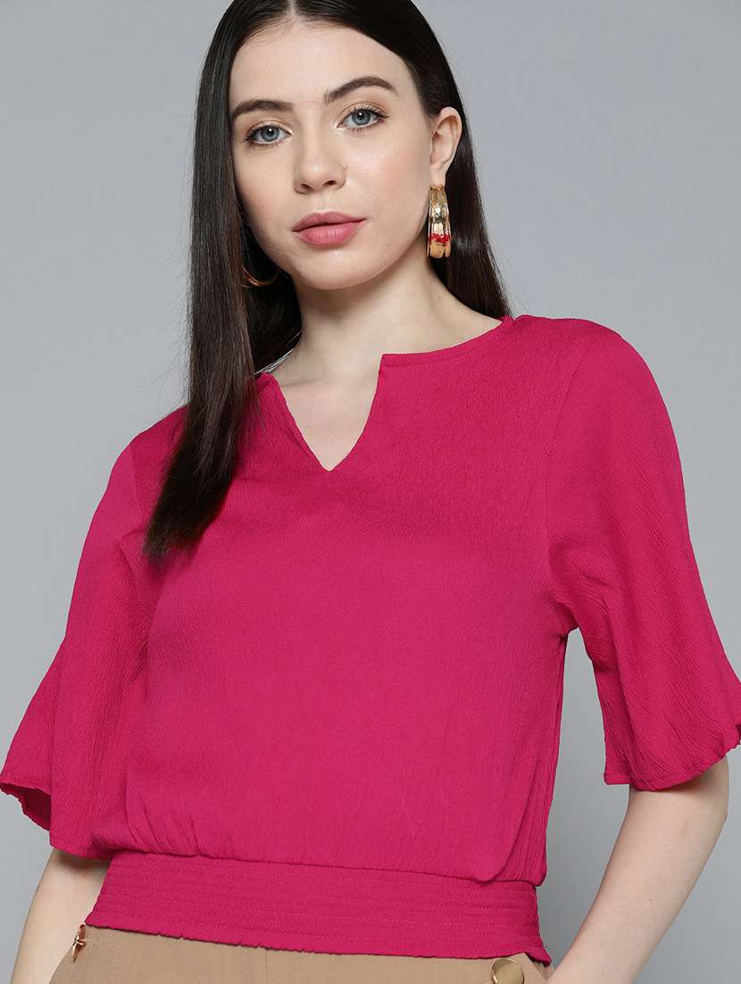 women's crop notch neck top