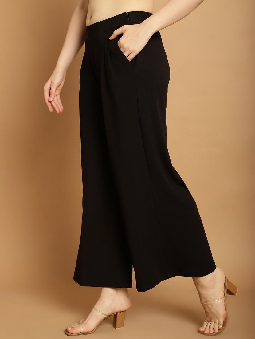 black solid wide leg ankle length trouser - 20291754 - Standard Image - 2