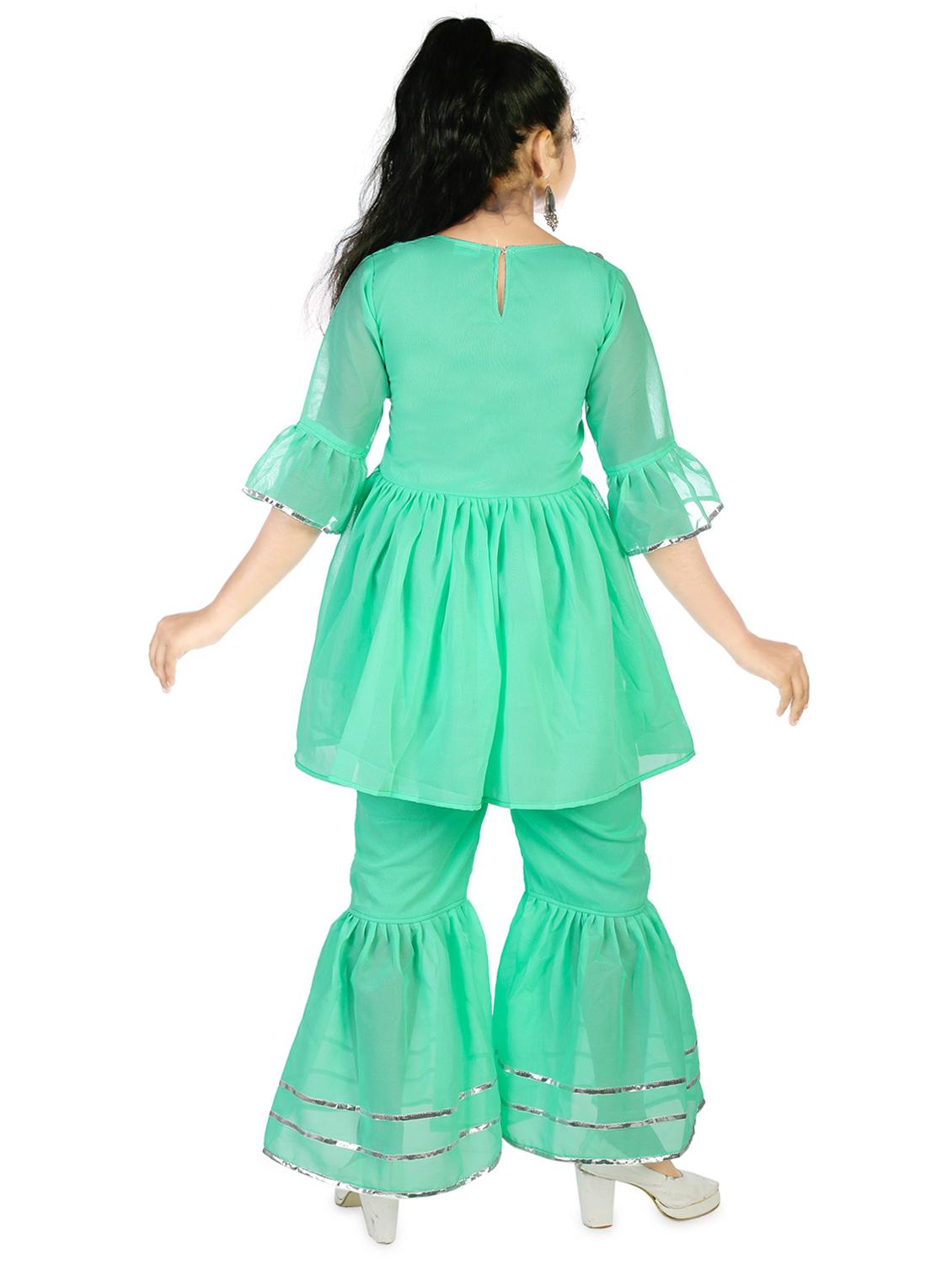 girls green embellished kurta sharara set - 20292805 - Standard Image - 2