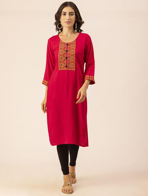 women yoke embroidered straight kurta - 20293322 -  Standard Image - 0