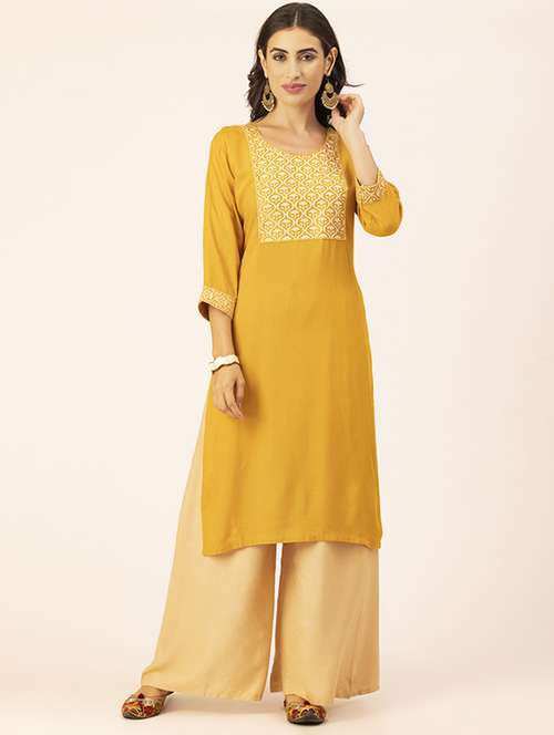 women yoke embroidered straight kurta - 20293325 - Standard Image - 0