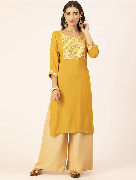 women yoke embroidered straight kurta - 20293325 - Zoom Image - 0