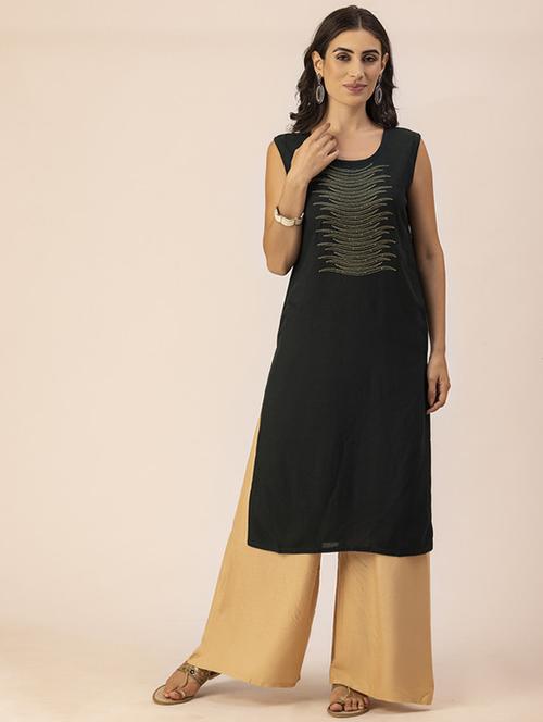 women yoke embroidered straight kurta - 20293332 -  Standard Image - 0