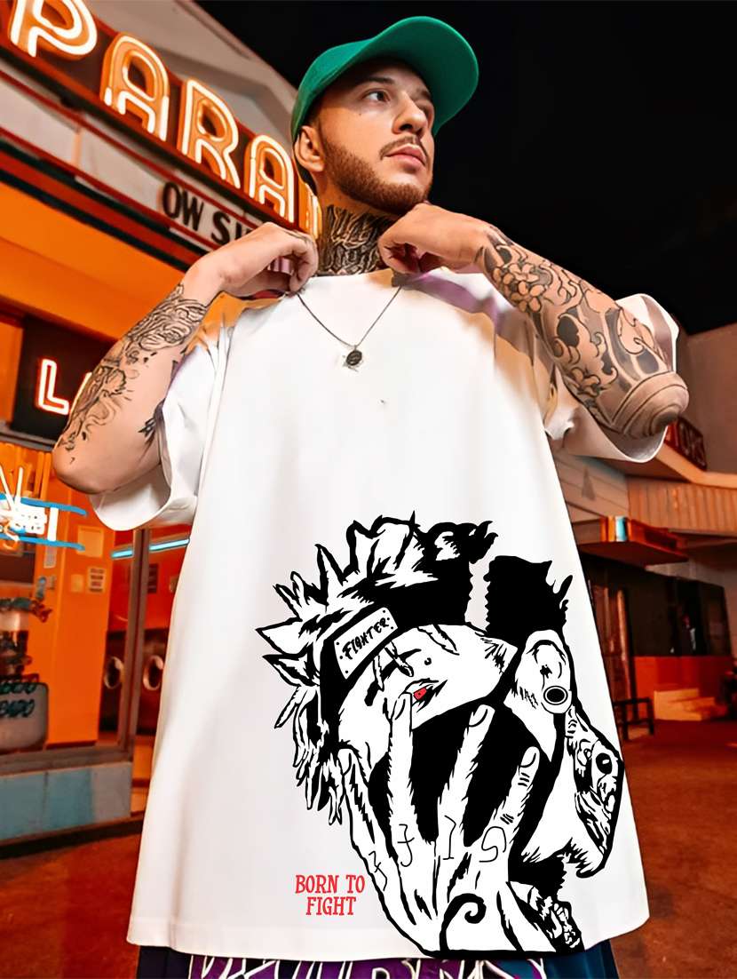 men white oversized front & back printed t-shirt