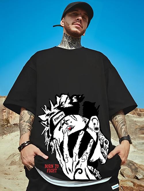 men black oversized front & back printed t-shirt - 20293531 -  Standard Image - 0