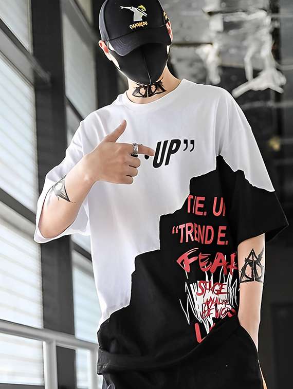 men white oversized front & back printed t-shirt