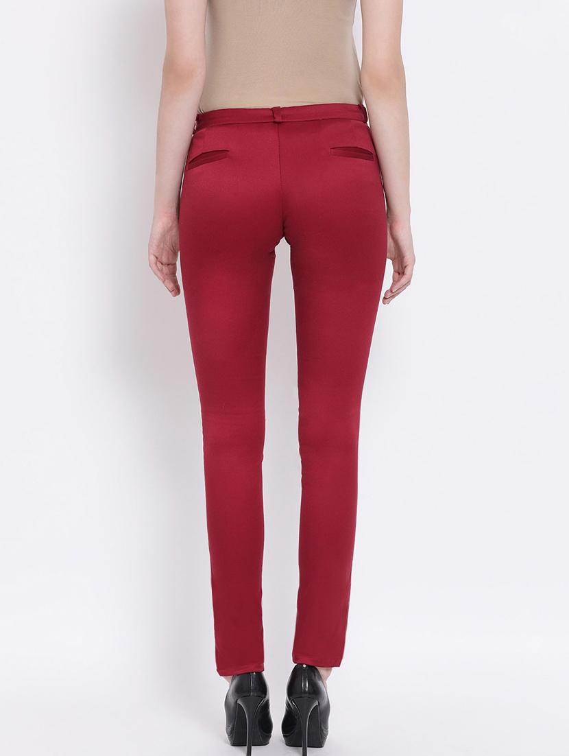 red solid cigarette pants trouser - 20294235 - Standard Image - 2