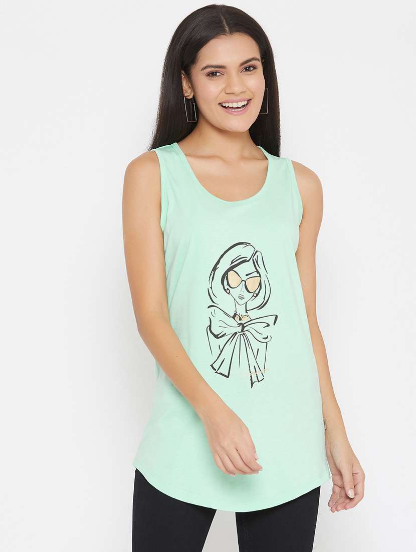 women multi colored graphic printed cotton blend tank top