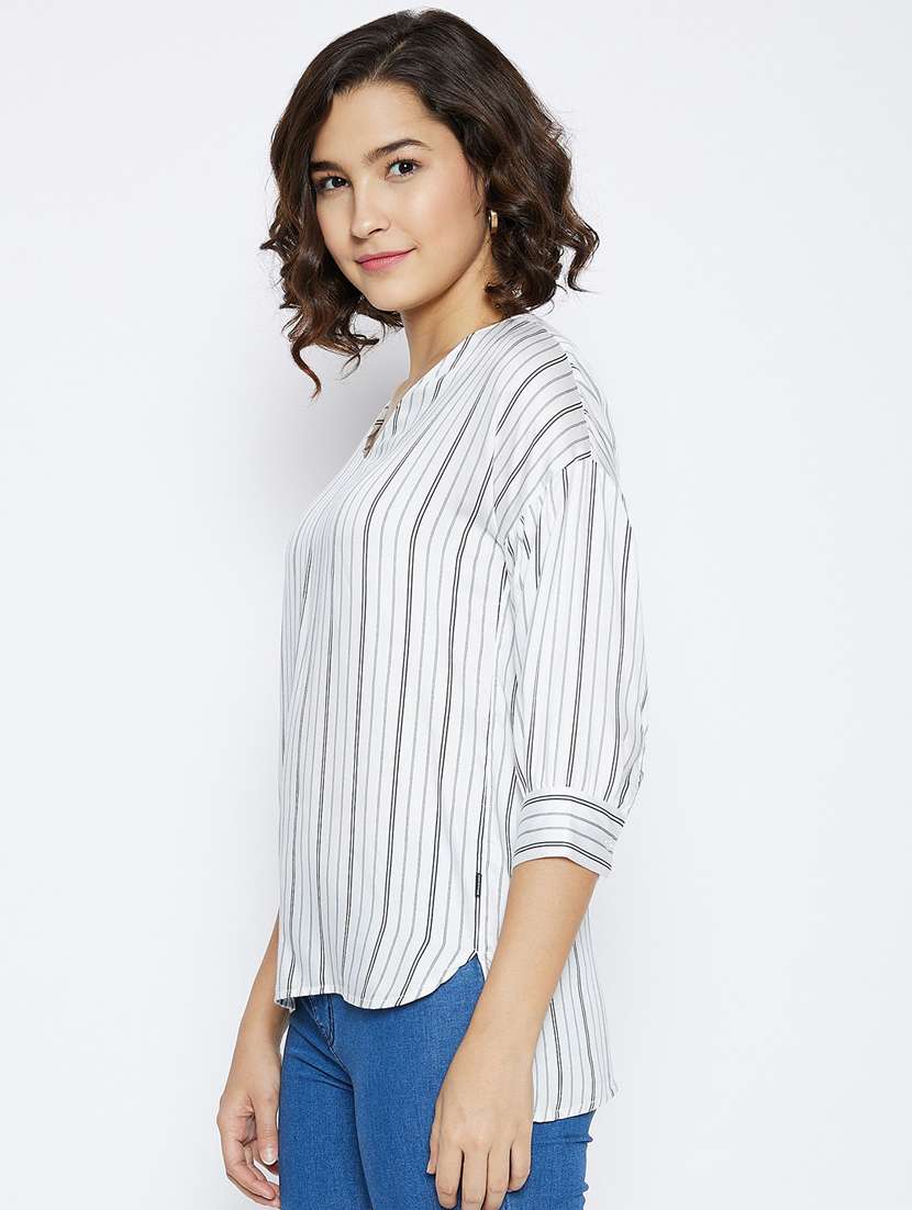 women white striped polyester high-low top - 20294885 -  Standard Image - 2