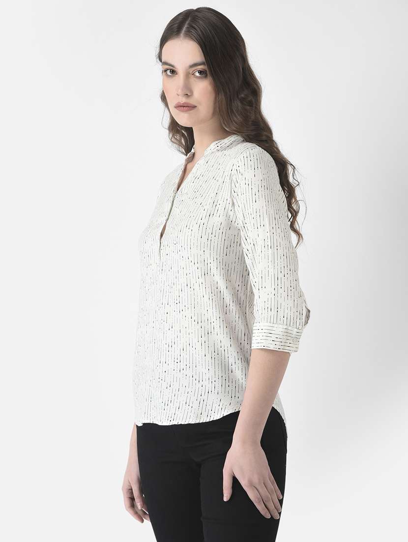 White Cotton Blend Regular Top - 20294909 -  Standard Image - 2