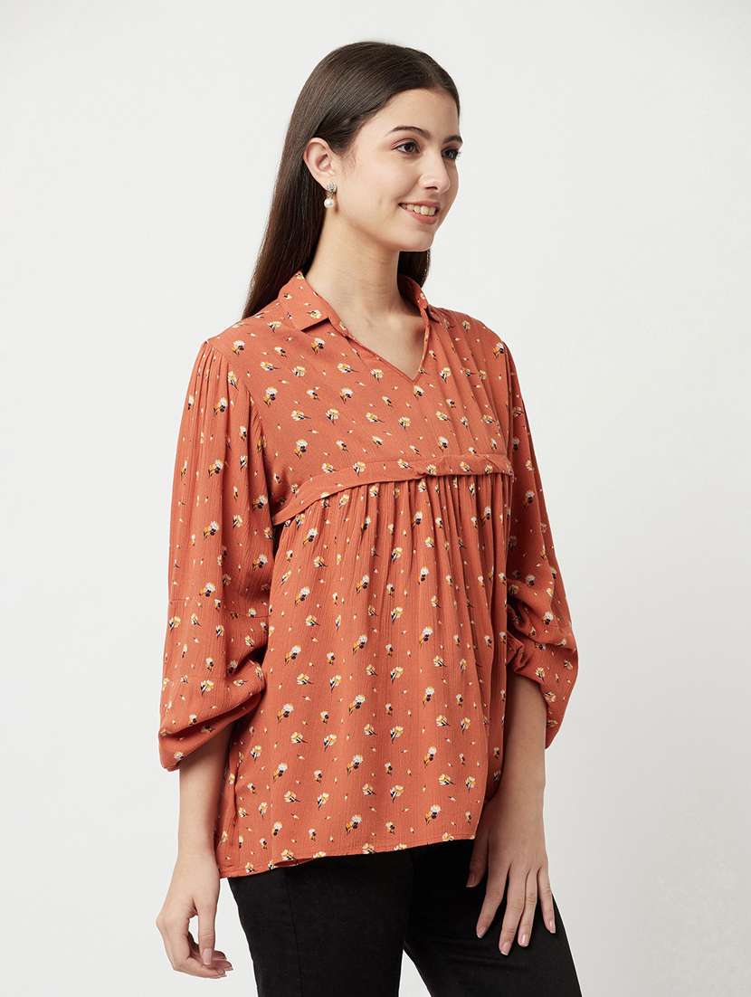 women orange viscose regular top - 20294918 -  Standard Image - 2