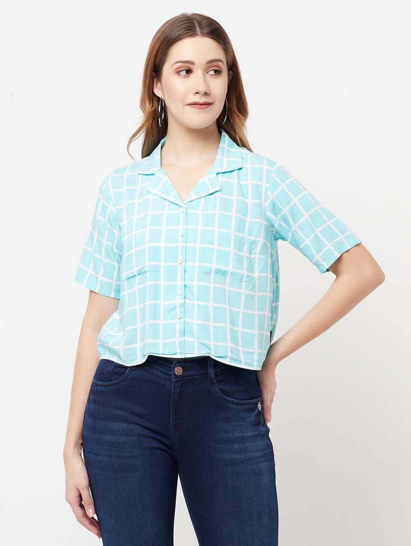 green checkered crop shirt