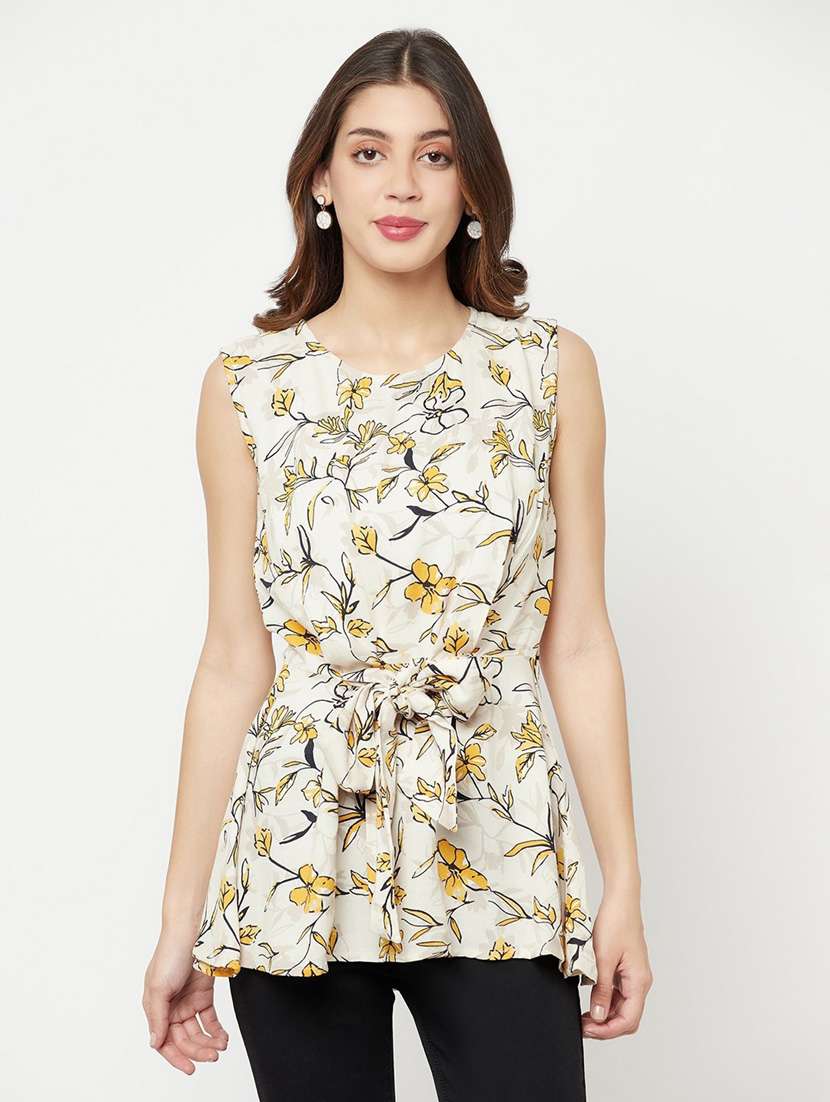 round neck floral printed regular top