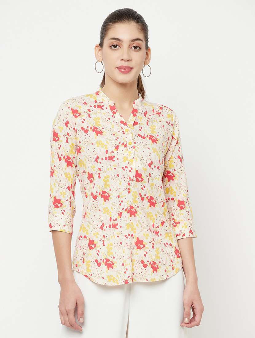 cream abstract print regular tunic