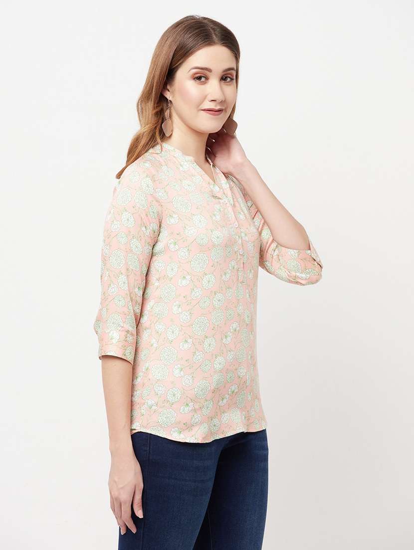 mandarin neck floral printed regular top - 20294947 -  Standard Image - 2