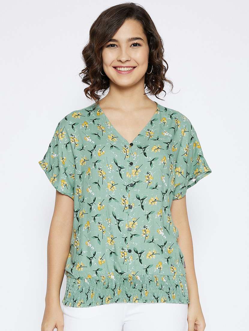 neo mint floral print blouson top
