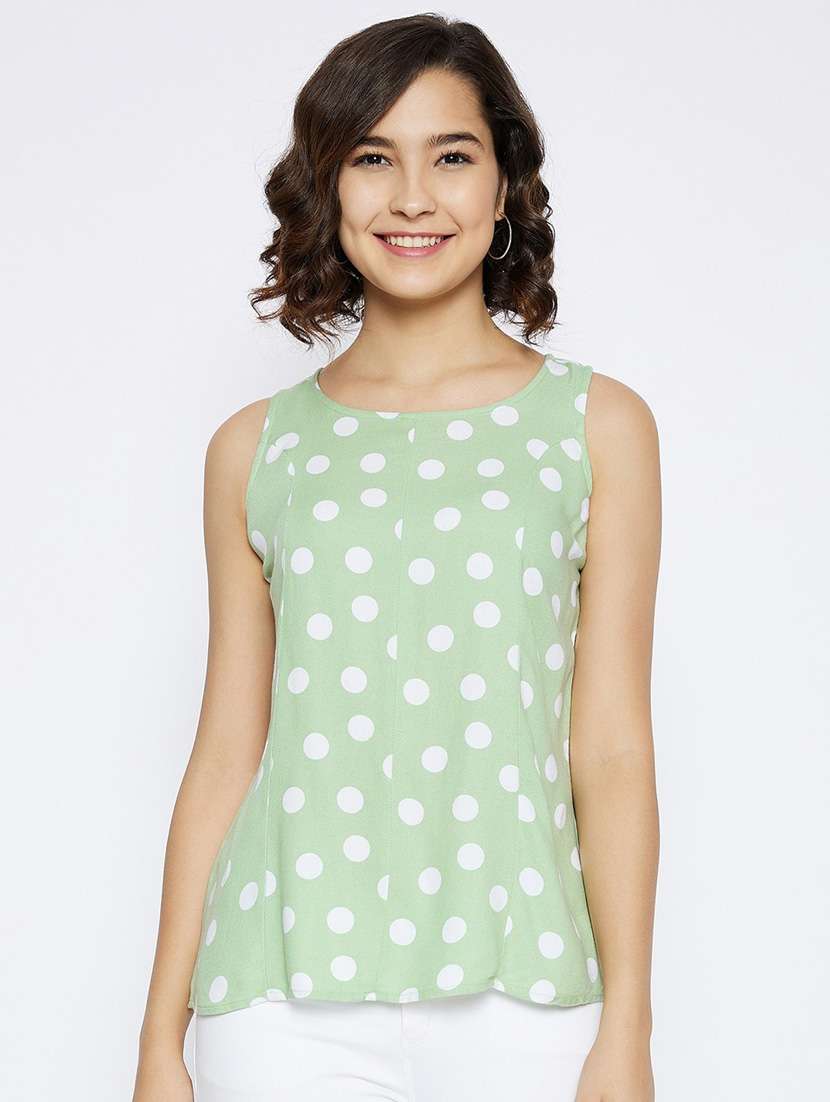 neo mint polka dots straight top