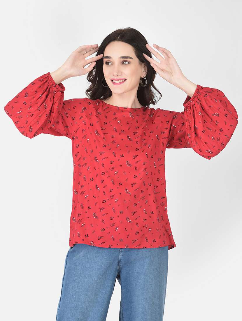 red micro print regular tunic - 20294973 -  Zoom Image - 0