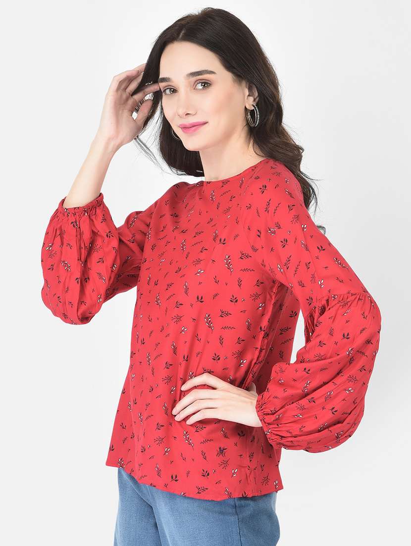 red micro print regular tunic - 20294973 - Standard Image - 2