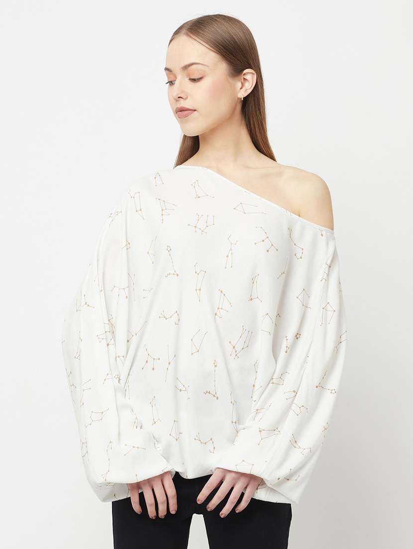 women printed asymmetric neck top